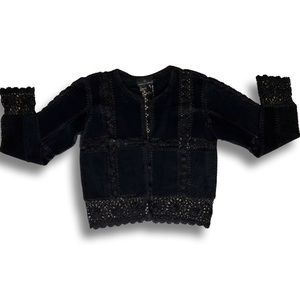 Beautiful Vintage 100% Genuine Leather and Hand Crocheted Jacket